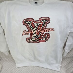 Louis Vuitton White Sweater with Zebra Print and Red Details
